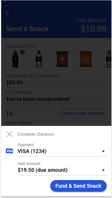 365Pay App - Send a Snack check out process