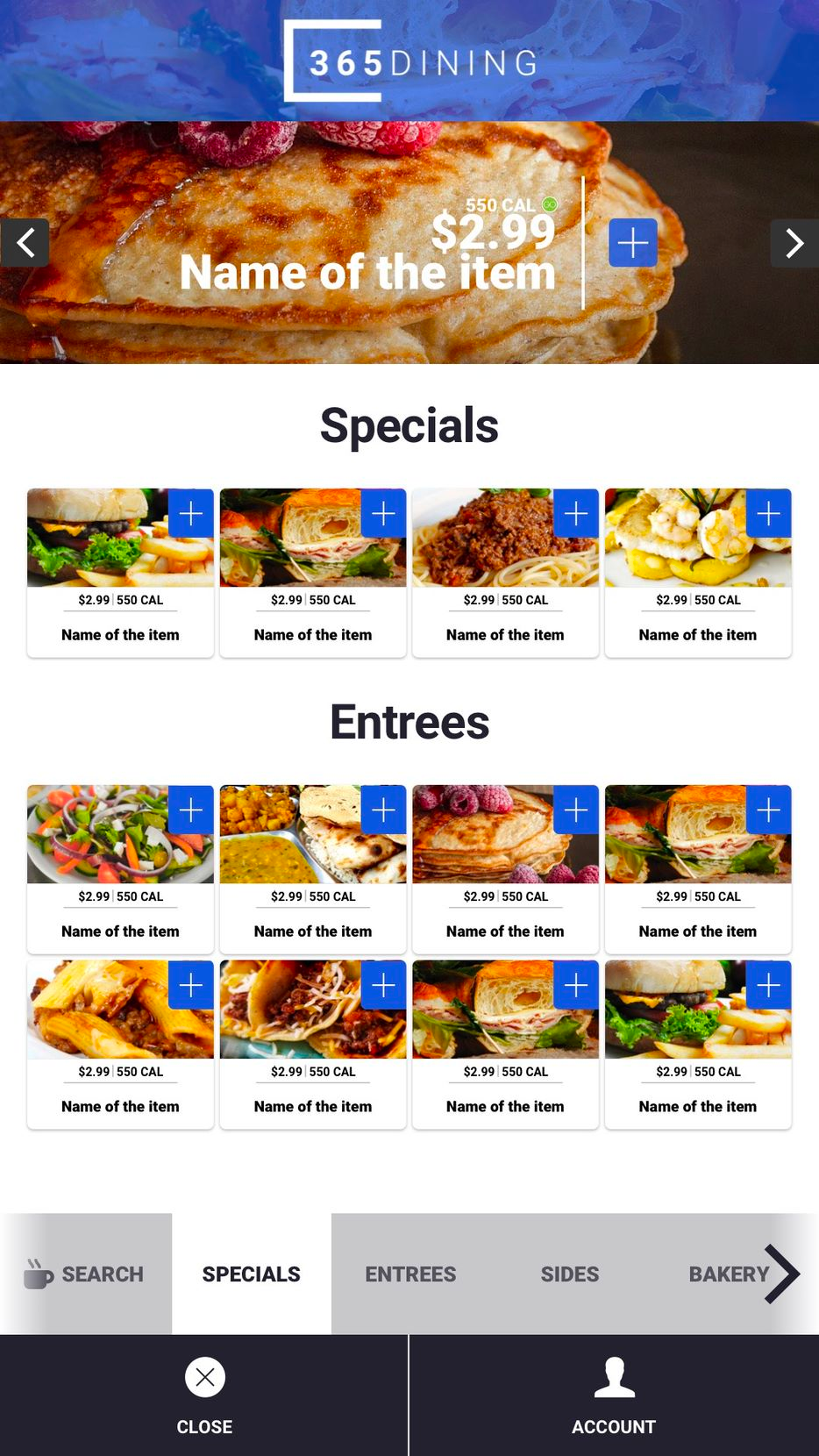 ReadyTouch - Menu screen with Nutrition Information