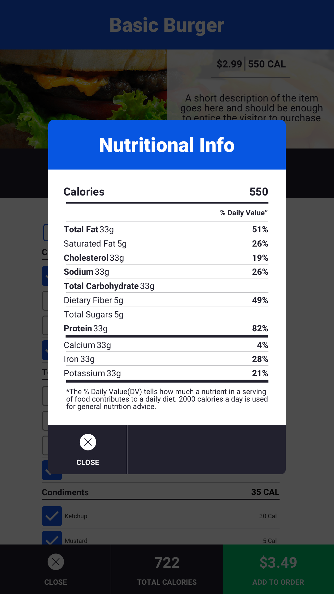 ReadyTouch - Nutritional Information Screen