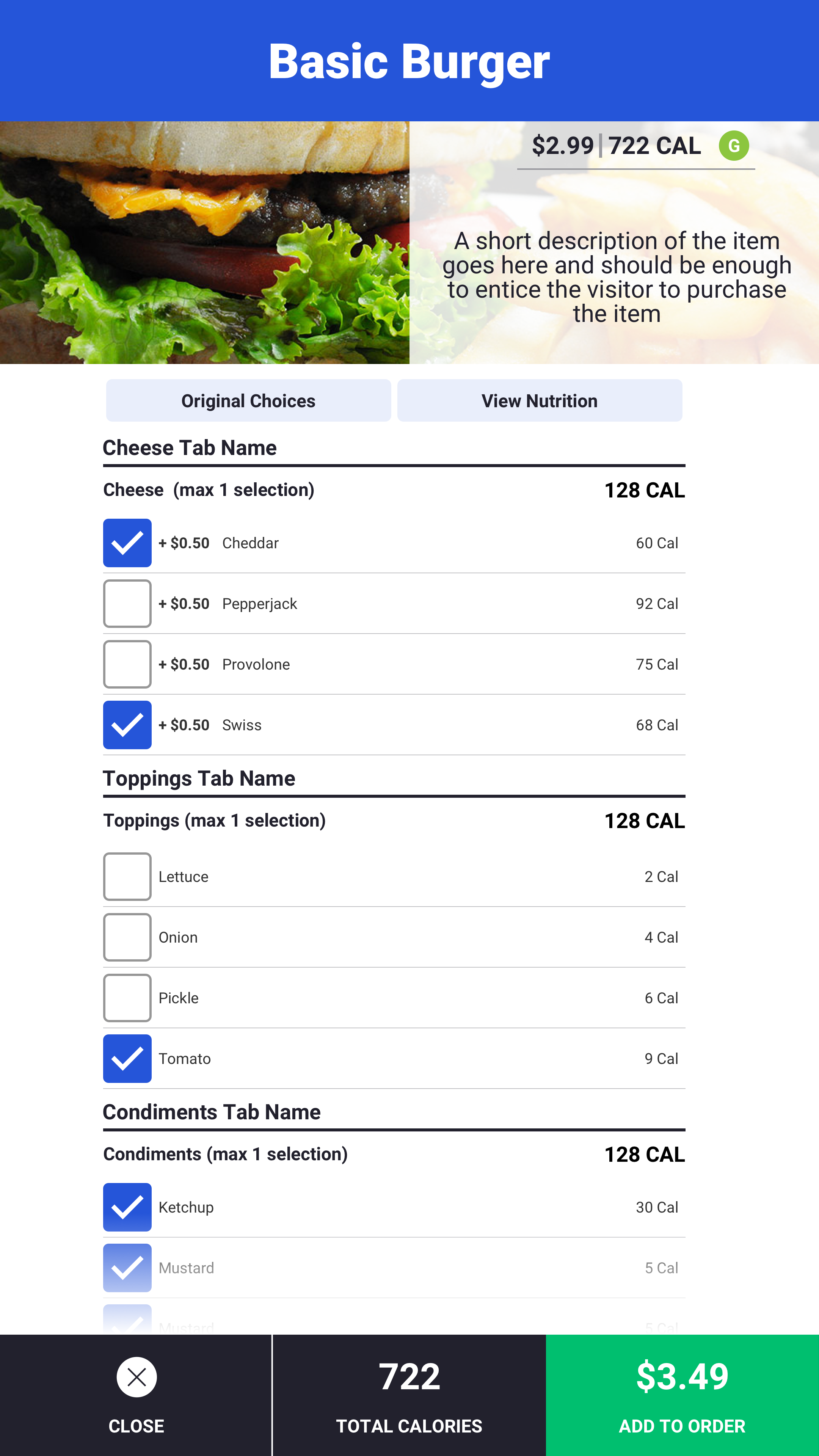 ReadyTouch - Item screen with Nutrition Information