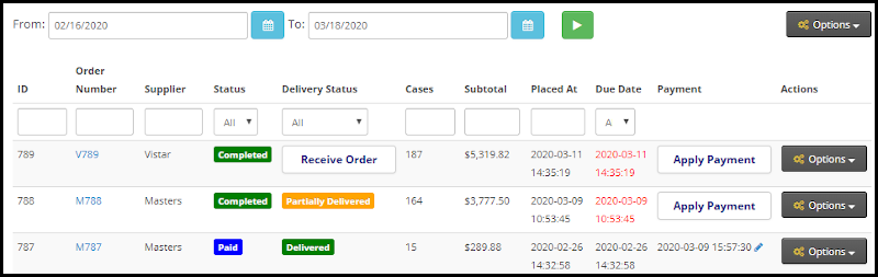 Parlevel - VMS - Orders page