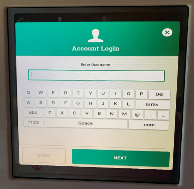 Kiosk - Account Login - enter username