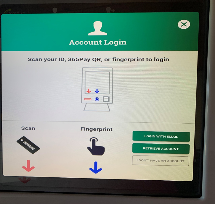 Kiosk - Account Login - ID, App QR, or Fingerprint_