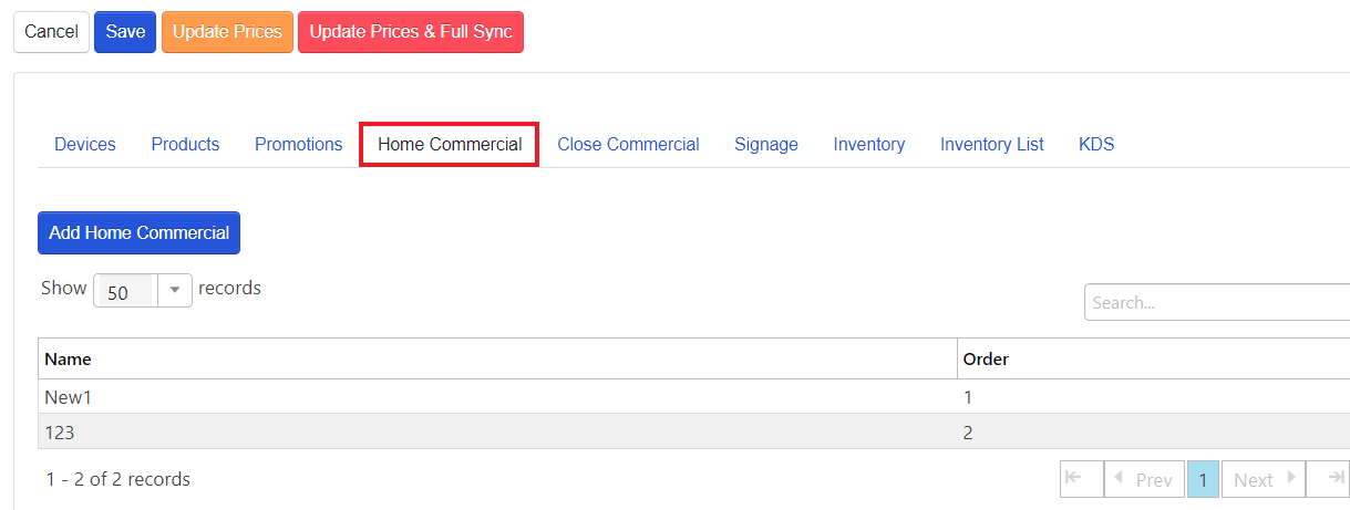 ADM - Location Summary - Home Commercial Tab highlighted