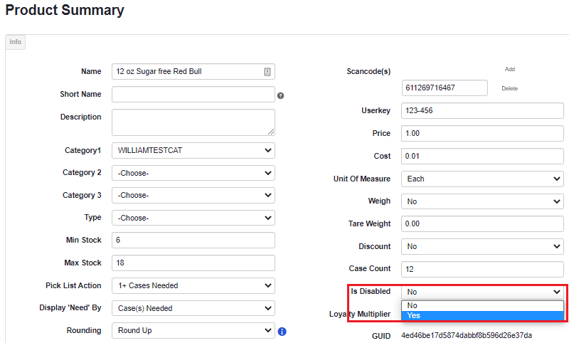 ADM - Product Summary Page - Is Enabled field highlighted