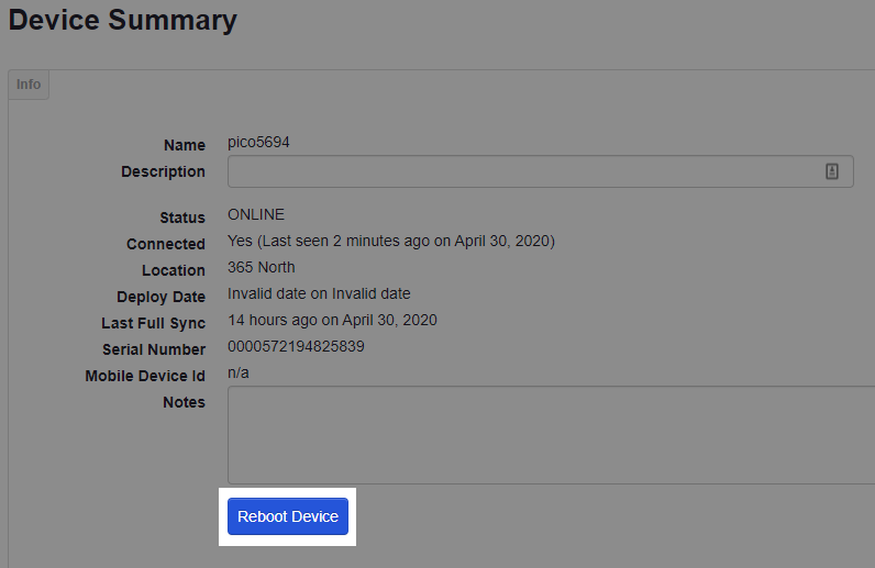 365 - ADM - Device Summary - Reboot Device