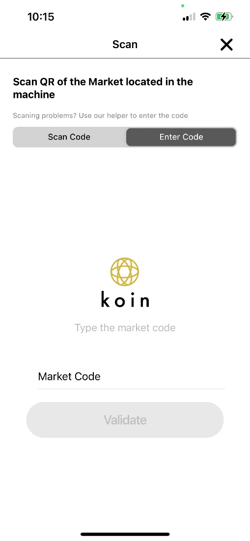 Parlevel - Koin - Scan QR of the Market located in the machine - Enter Code.jpg