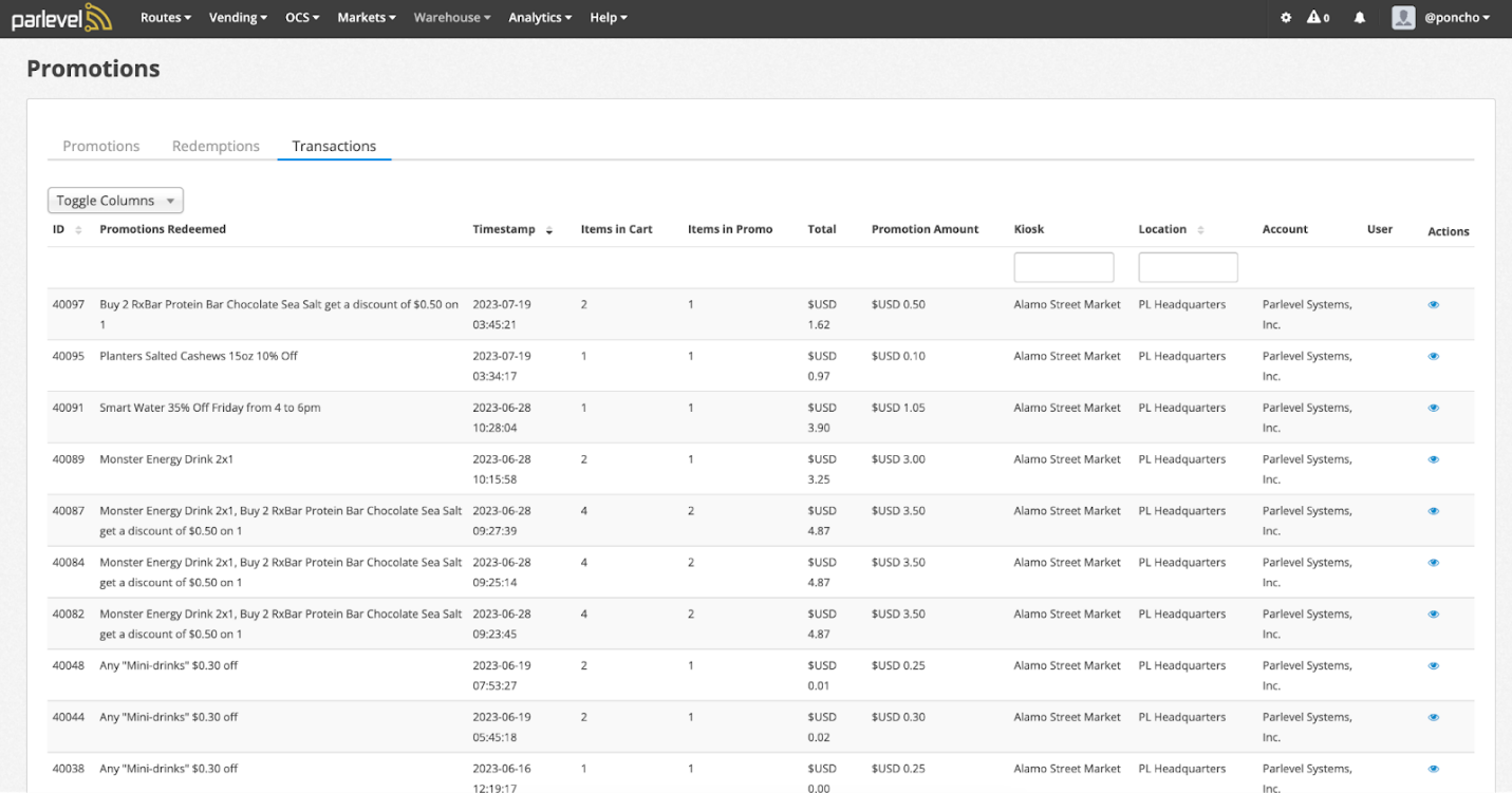 Parlevel VMS - Promotions Page - Transactions.png
