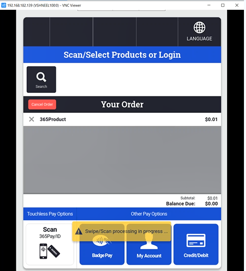 V5 Kiosk - Swipe/Scan Processing in progress