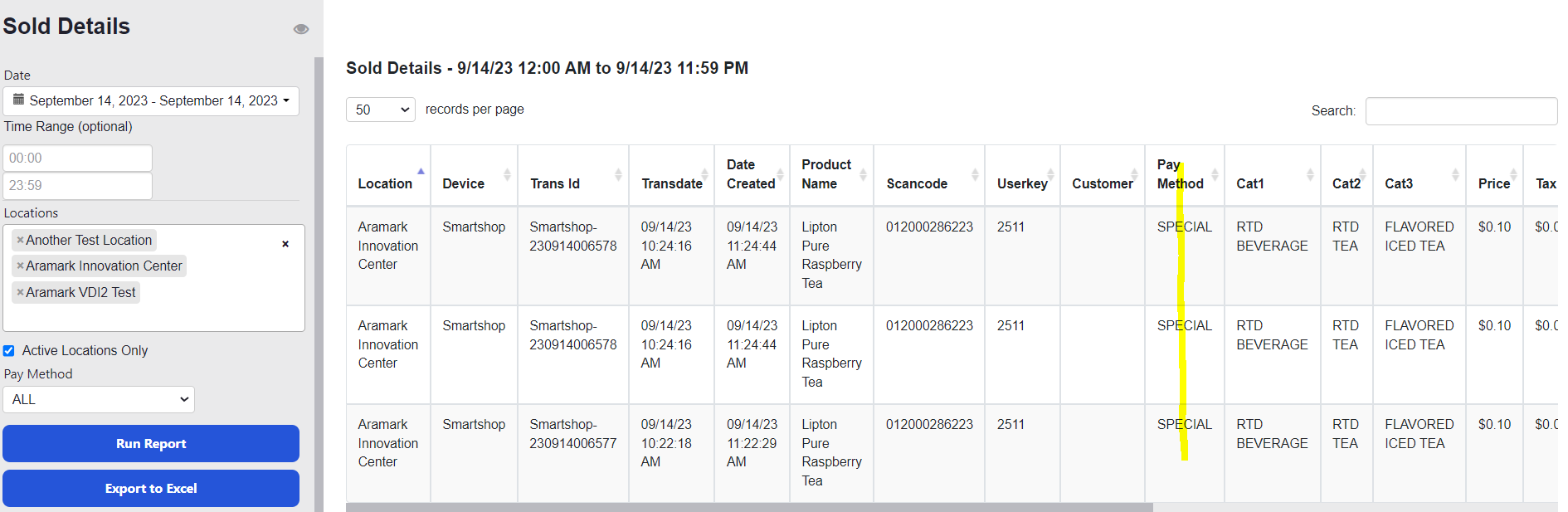 Sold Details Report - GEMpay Highlighted