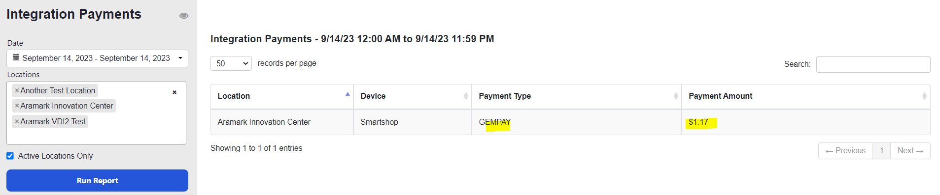 Integration Payments Report - GEMpay Highlighted