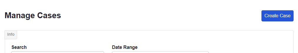 ADM - Asset Recovery - Manage Cases - Create Case button