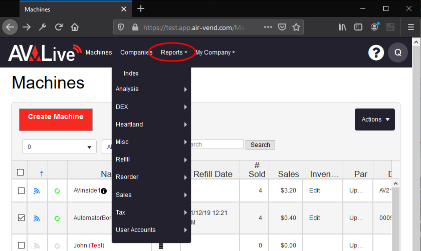 AVLive - Main Menu - Reports dropdown.PNG