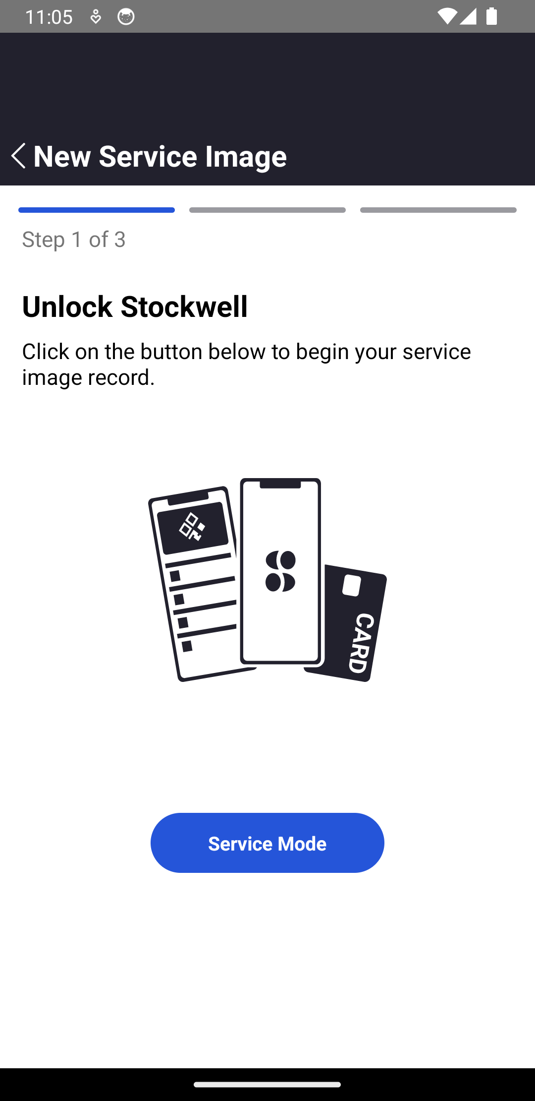 365Ops App - Unlock a Stockwell Step 1 - Unlock the Stockwell and click on the 'Service Mode' button to begin your service image record.png