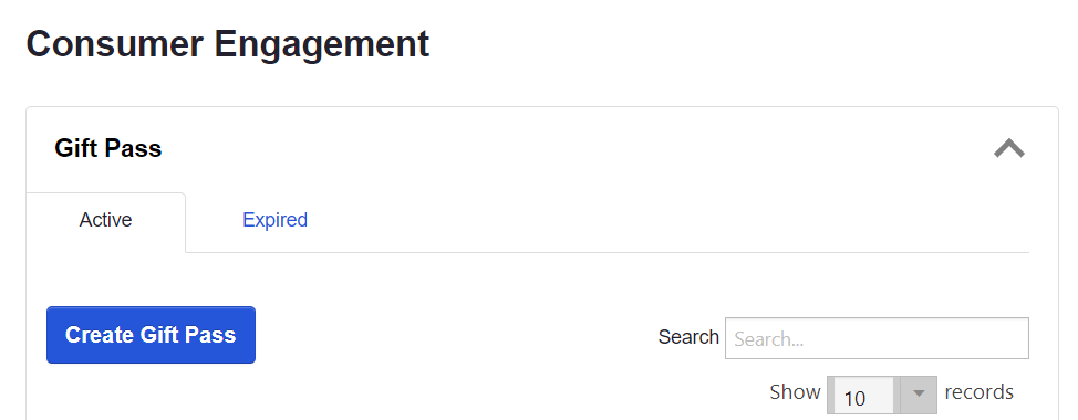 ADM - Consumer Engagement - Create Gift Pass button