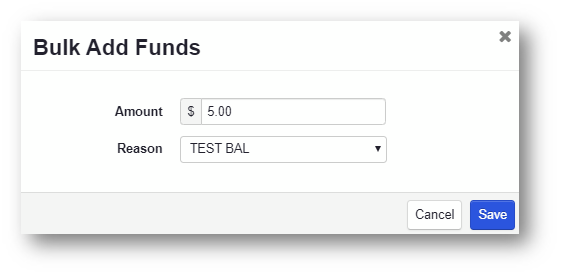 ADM - Bulk Add Funds dialog box