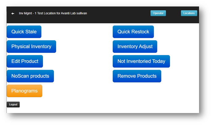 Avanti - Inventory Management - list of inventory options