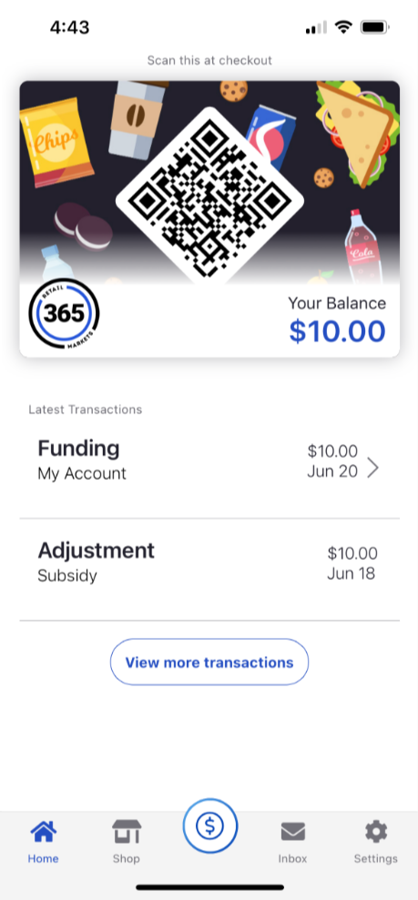 365Pay app - Current Balance Screen