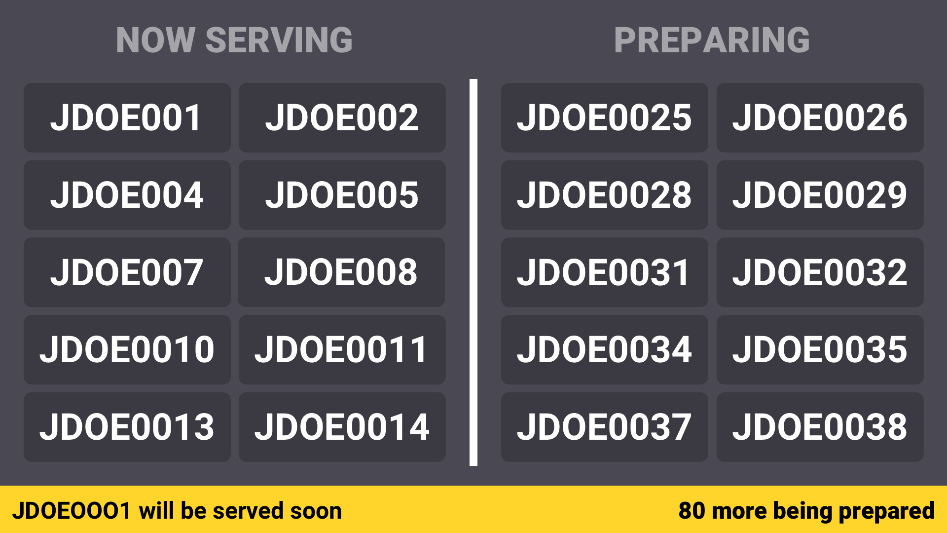KDS -  Now Serving and Preparing Screen - Horizontal, Dark Mode.png