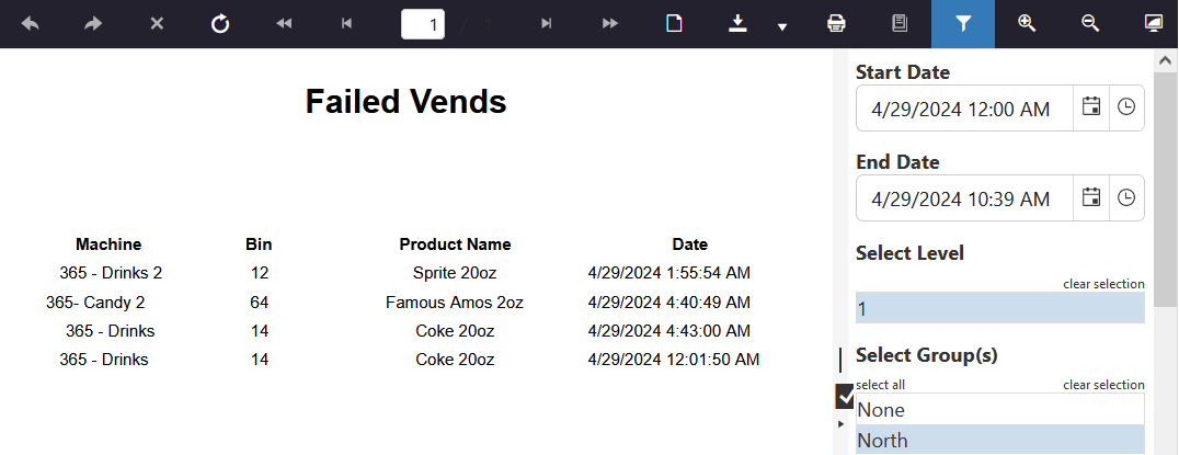 AVLIve - Reports - Failed vends report example.png