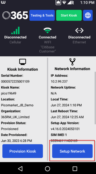Self Provisioner - Pico - Setup Network button highlighted.png
