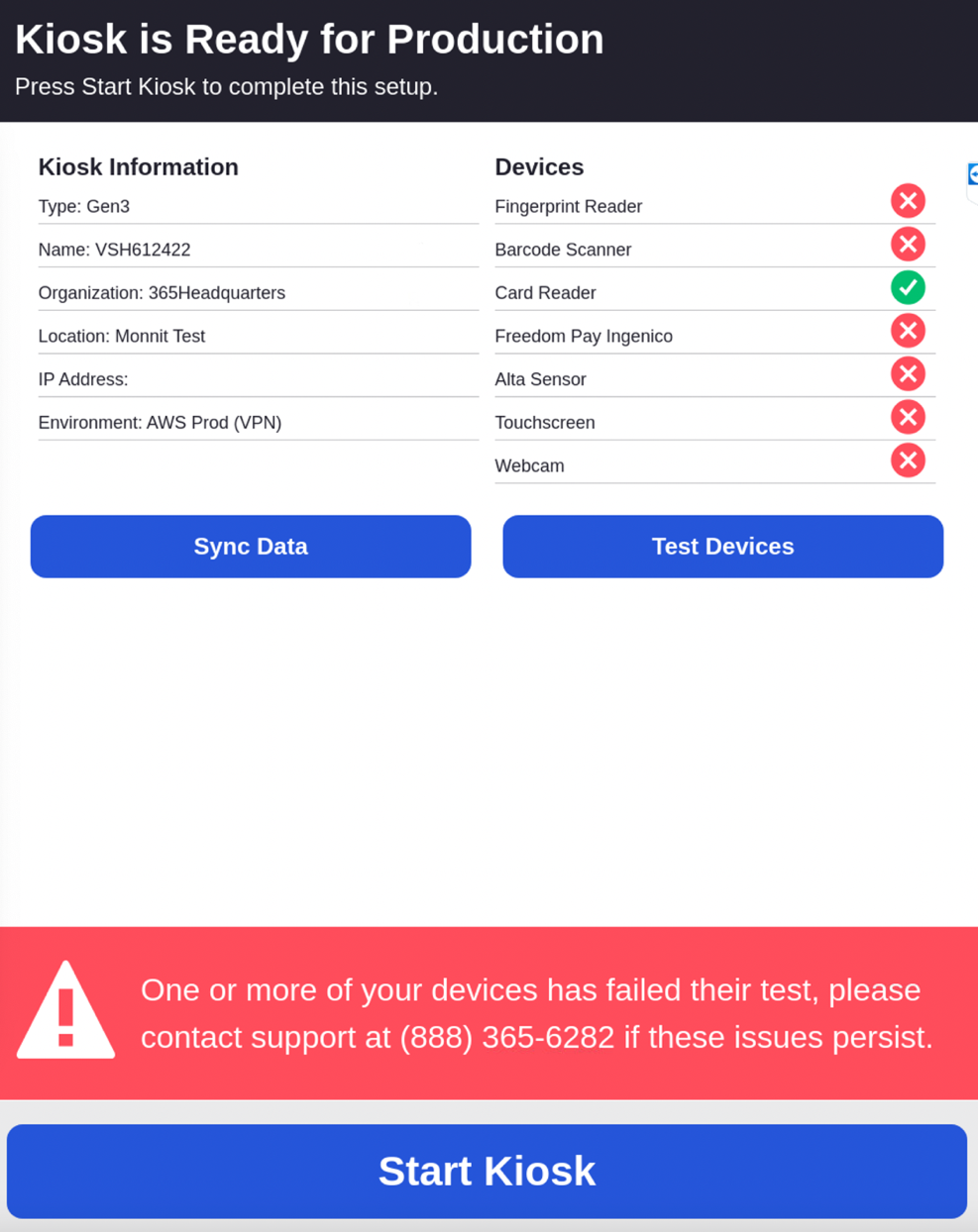 365 MM6 Kiosk Conversion Peripherals Test Fail