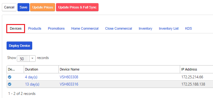 ADM - Location Summary - Device tab highlighted