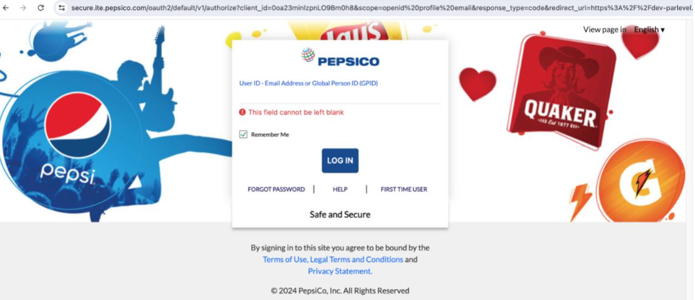 Parlevel - Pepsi SSO Landing Page.PNG