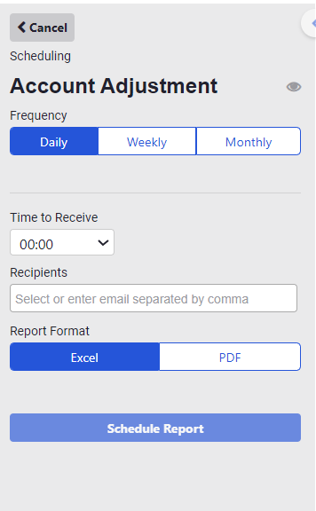 ADM - Reports - Account Adjustment Report - settings