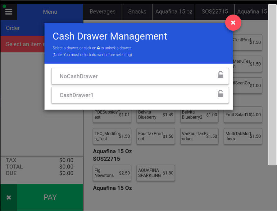 RT Kiosk - Cash Drawer Management - Select or lock cash drawers