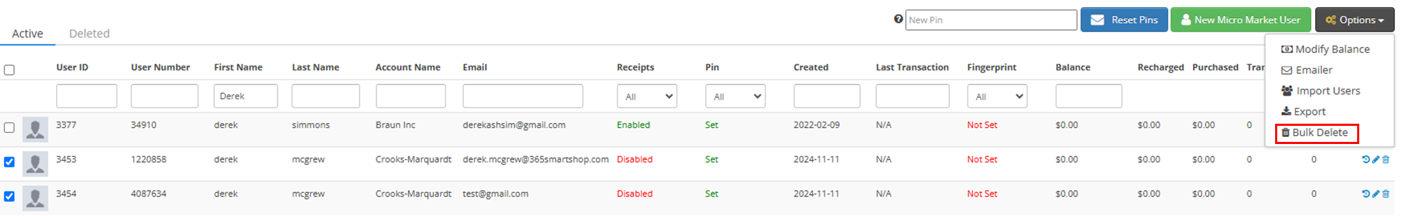 Parlevel - Koin Account Deletion - VMS - Bulk