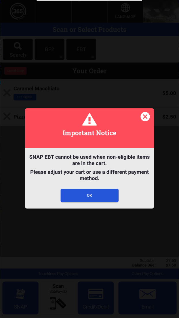 EBT - Cart Error