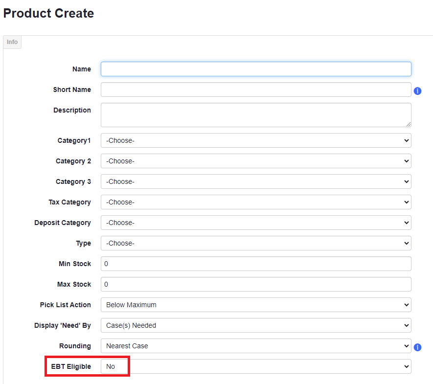 EBT - Product Create