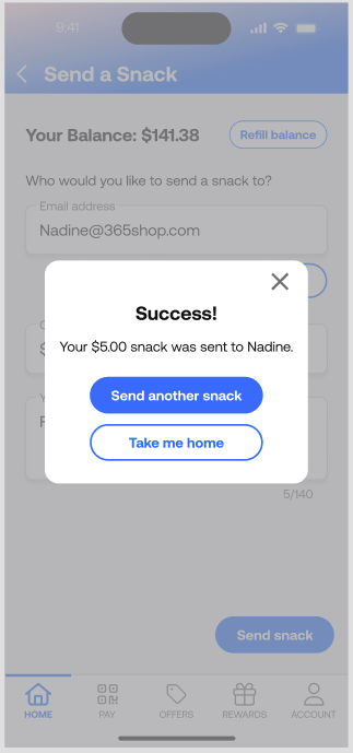365Pay - Send a Snack Successful