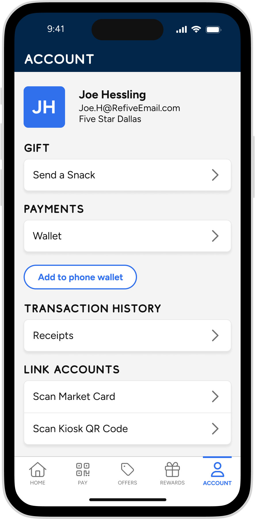 Refive - Account Page Main