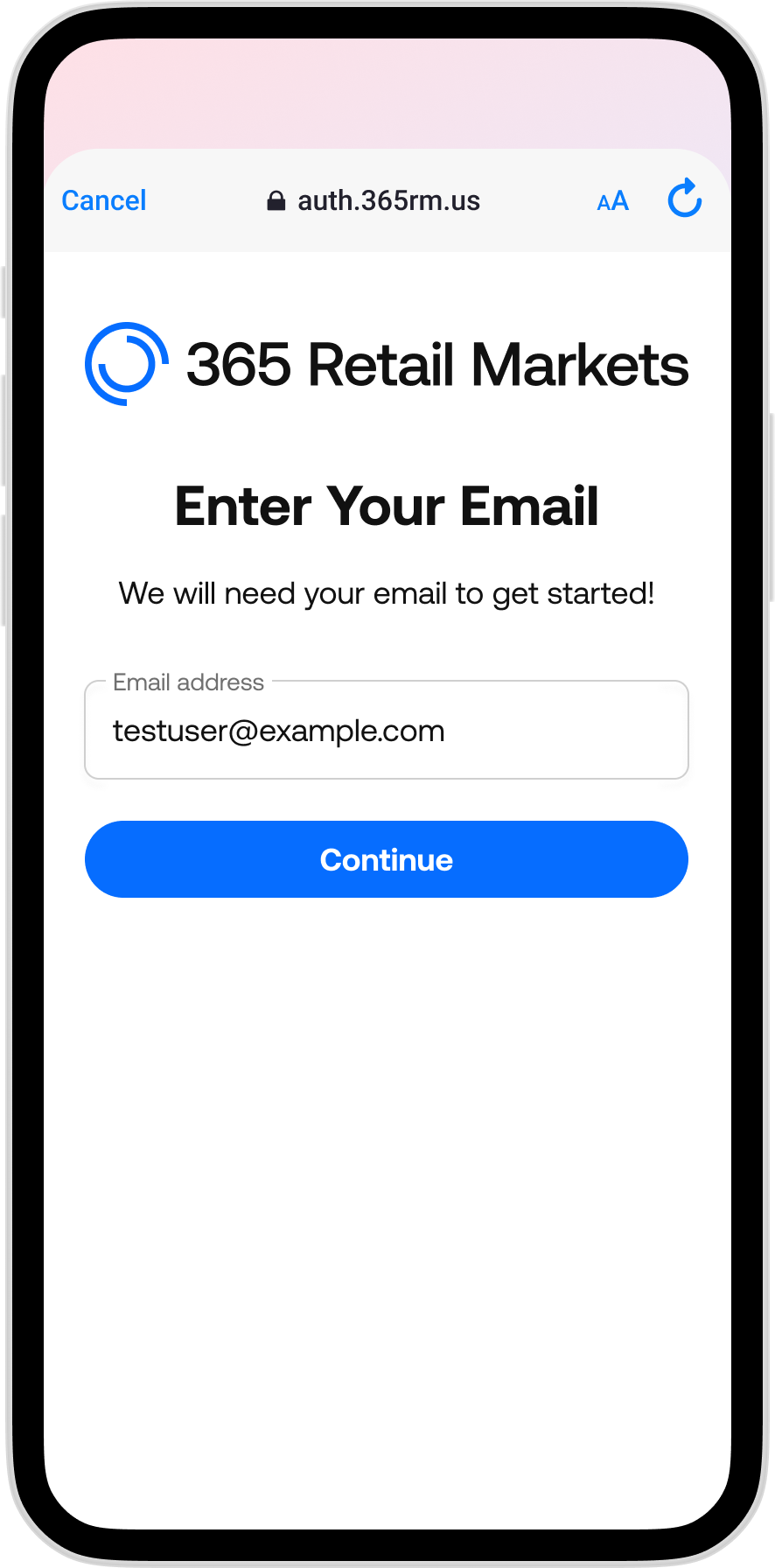 365Pay - Enter your Email Prompt with testuser@example.com.png