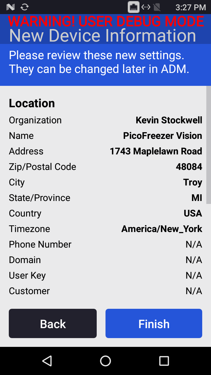 PicoFreezer Vision - Provisioning - Confirm the location information, and press the ‘Finish’ button..png