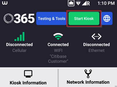 Pico UI - Driver Menu - Start Kiosk button highlighted