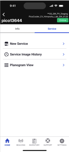 365Ops App - Service Page with New Service, Service Image History, and Planogram View Options.png