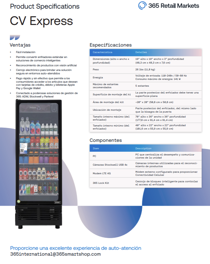 Cooler Vision Express - Spec Sheet Spanish