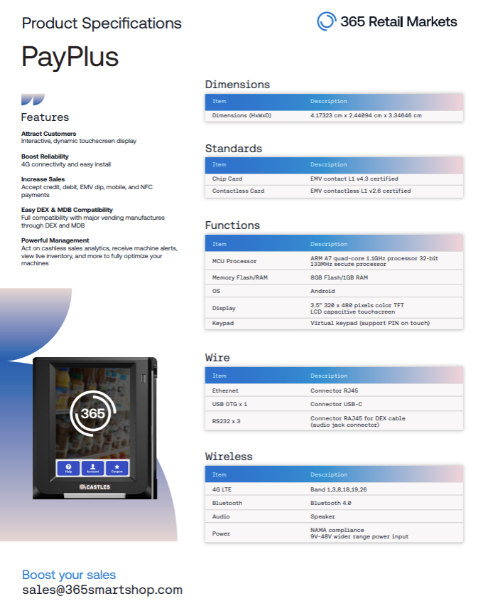 PayPlus - Spec Sheet