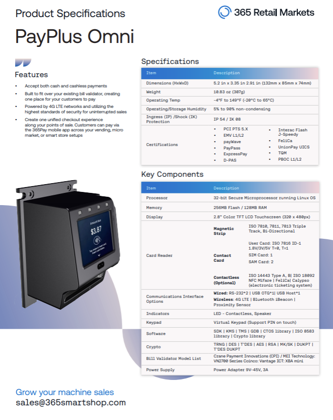 Parlevel - PayPlus Omni - Product Specifications
