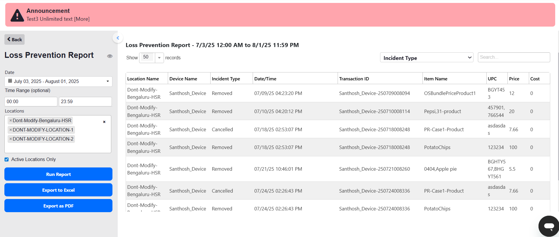 ADM - Loss Prevention Report Report Details