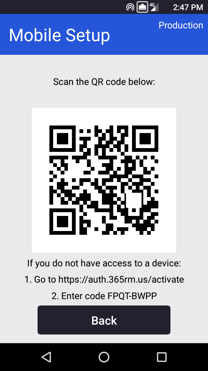 The Pico device screen on a smart phone, displaying a QR code