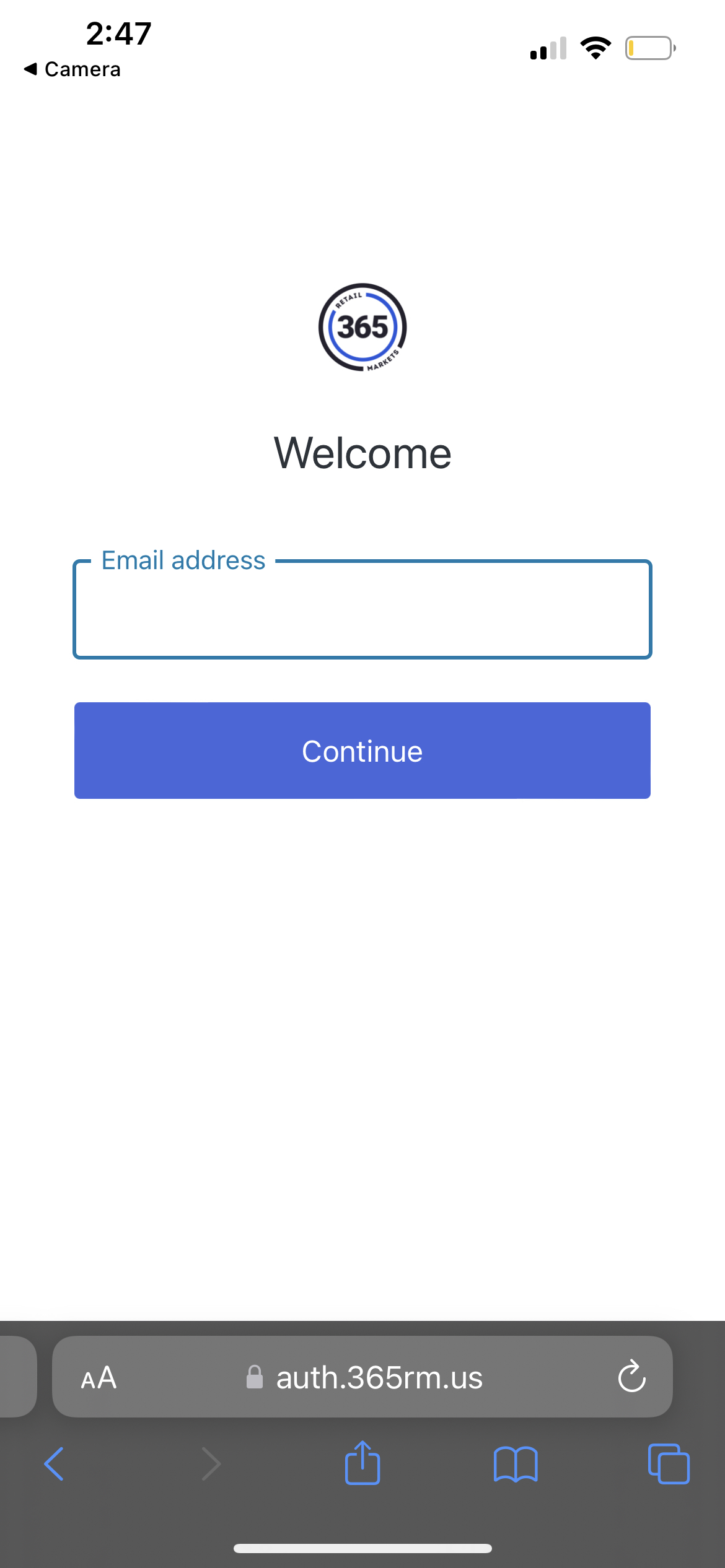 A screen displaying the 365 logo, and an area where you can input your ADM credentials