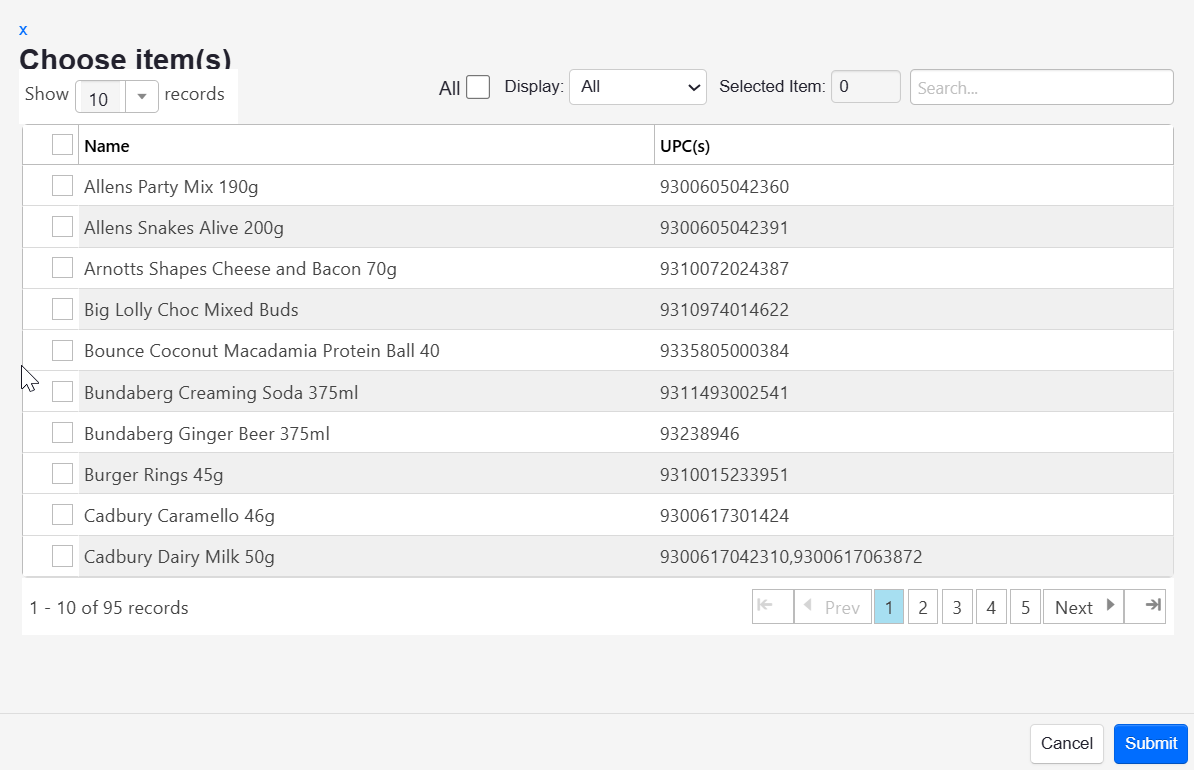 ADM - Receipt Commercial Link Select Items