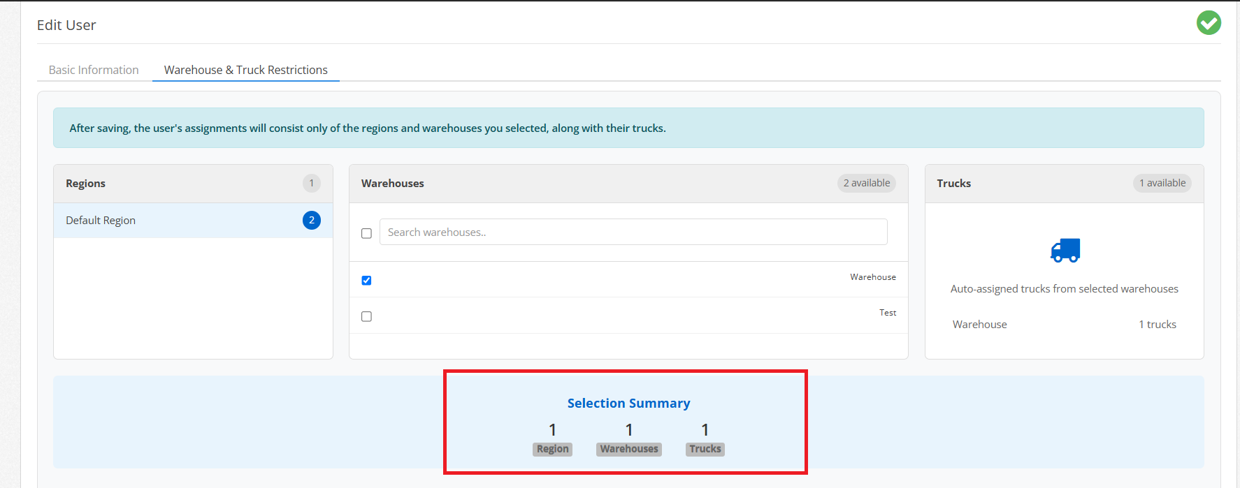 Parlevel - Restriction Selection Summary