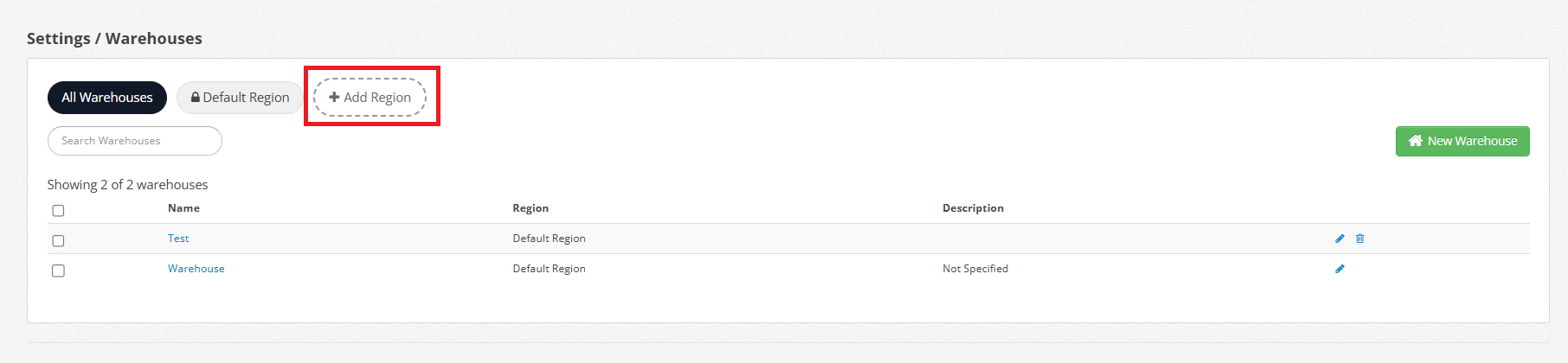 Parlevel - Warehouse Add Region