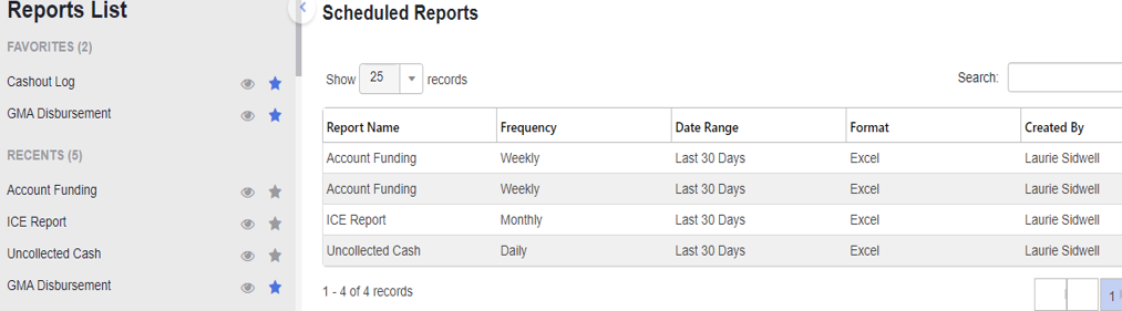 ADM - Schedule Reports List