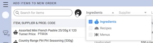 Kafoodle - Ordering Tab create new filter Ingredients.png